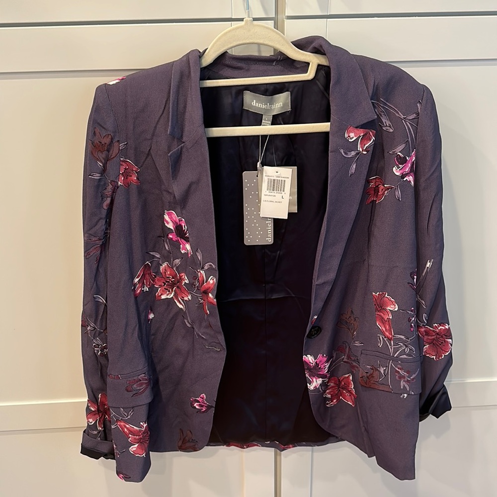 Purple Gray floral blazer sz L new with tags